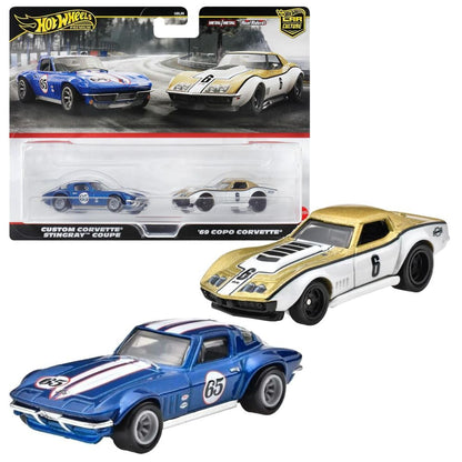 Mattel Hot Wheels HRR80 Premium 2 Pack '69 COPO Corvette/Custom Corvette Stingray Coupe Vehicle Toy Mini Car 3 Years Old Blue