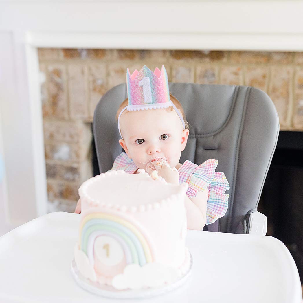 1st Birthday Rainbow Crown - Photo Props for Baby's First Birthday, Mini Pastel Rainbow Party Decorations