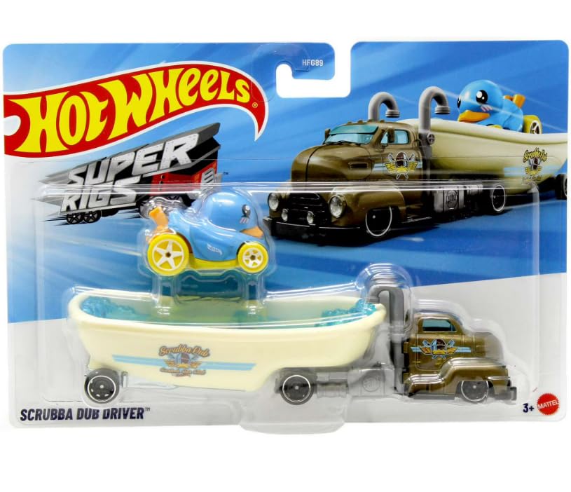 Hot Wheels Super Rigs Scrubba Dub Driver [Brown] Includes Duck N' Roll Car! 1:64 Scale Diecast Vehicle