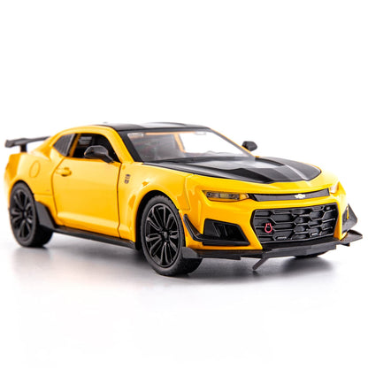 BDTCTK 1/24 Bumblebee Car Model Toy Zinc Alloy Casting Pull Back Car Sound and Light Toys for Kids Boy Girl Gift (Yellow)