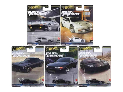 Hot Wheels Fast & Furious Die-Cast Cars Collection Bundle, 5 Vehicles, Toyota AE86, Ford RS200, Plymouth AAR Cuda, Nissan Skyline GT-R, Honda NSX-R