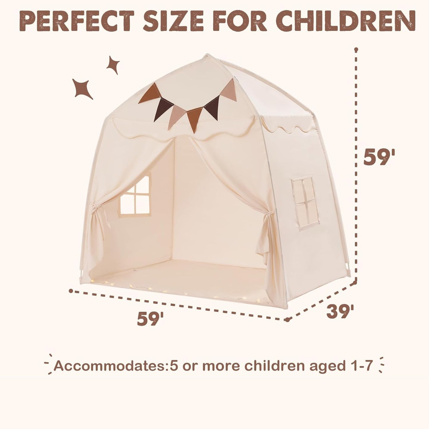 Little Dove Extra Large Kids Play Tent with Flags & Star Lights, Portable & Foldable Teepee Tents, Dome Tent Playhouse for Indoor & Outdoor Use, Kids