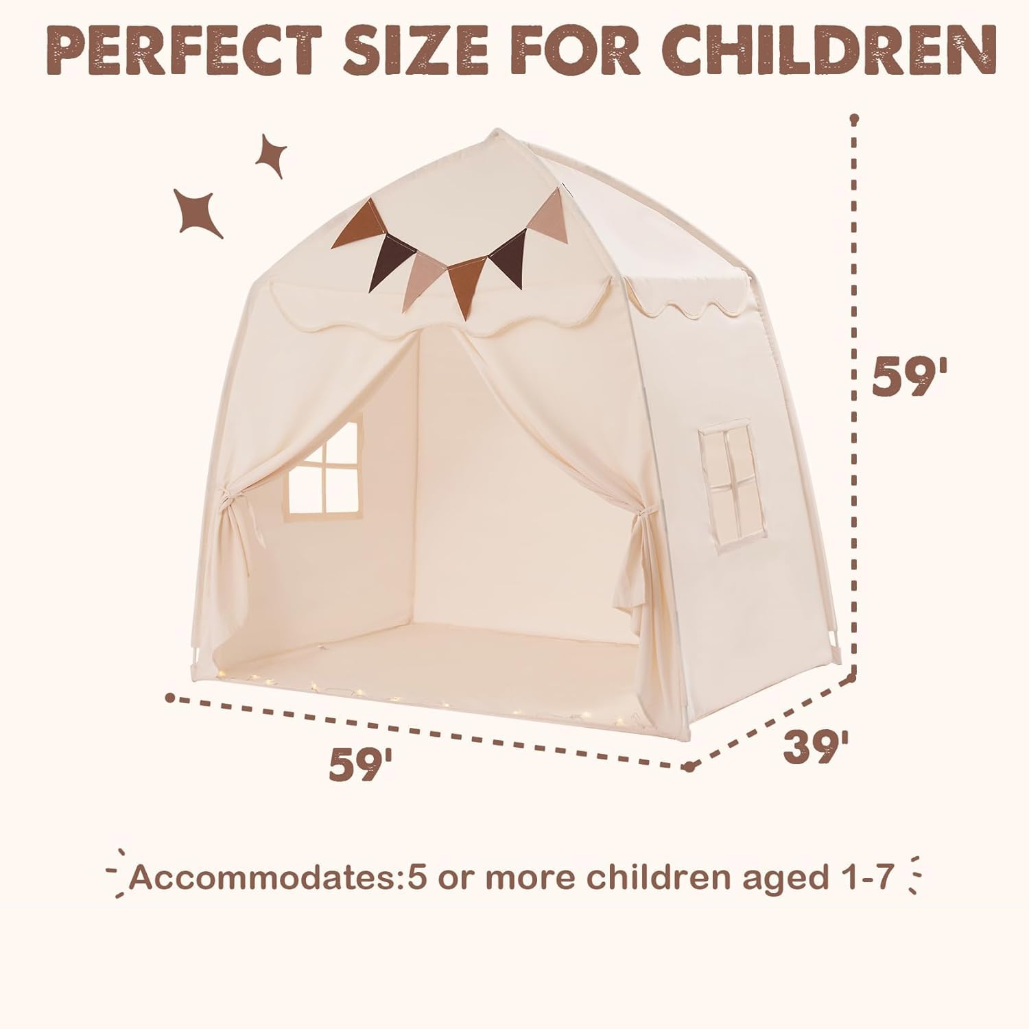 Little Dove Extra Large Kids Play Tent with Flags & Star Lights, Portable & Foldable Teepee Tents, Dome Tent Playhouse for Indoor & Outdoor Use, Kids