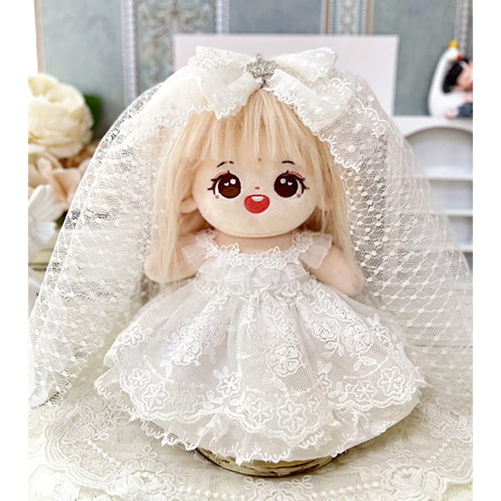 niannyyhouse 20cm Plush Doll Clothes White Lace Wedding Dress Headdress Loose 8in Doll Accessories