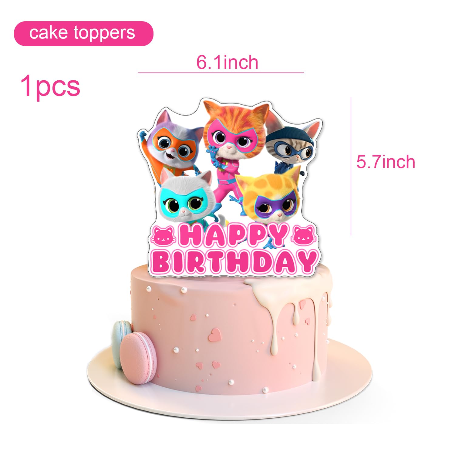 25Pcs Super Kitties Birthday Party Supplies Pack Includes 1 Cake Topper 24 Cupcake Toppers for Super Kitties Party Supplies