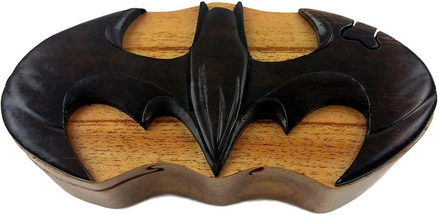 Batman Superhero, Handcrafted Wooden Puzzle Box, All-Natural Intarsia Wood Art, Unique Secret Storage