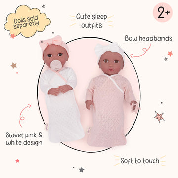 LullaBaby - 14-Inch Baby Doll Clothing Set - Blanket Sleepers - Pacifier Accessories - Pretend Play 2+ Years- Baby Doll Sleep Sacks Outfit