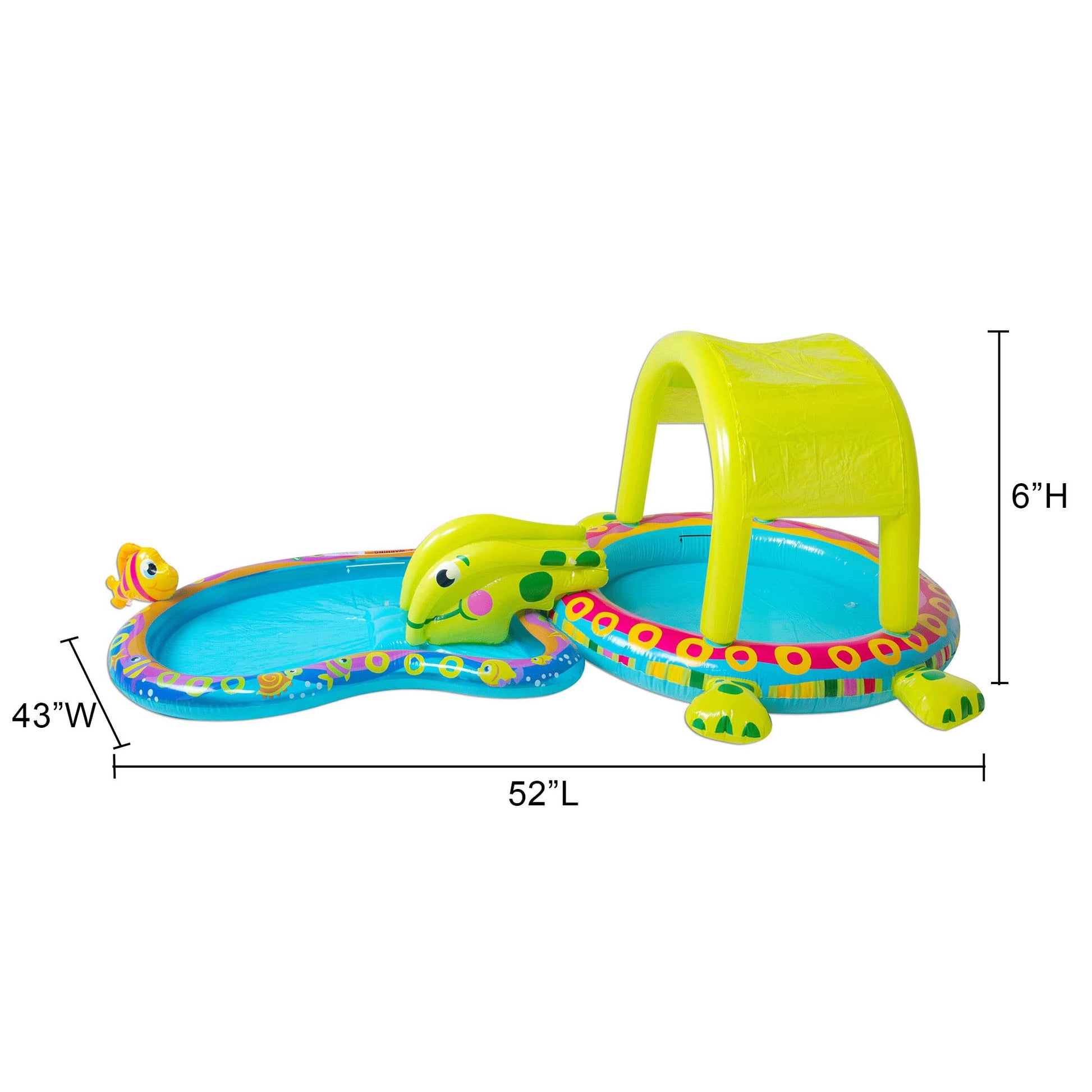 Banzai Shade 'N Slide Turtle Inflatable Outdoor Kiddie Splash Pool with Fish Sprinkler, Removable Canopy, and Mini Slide for Ages 3+