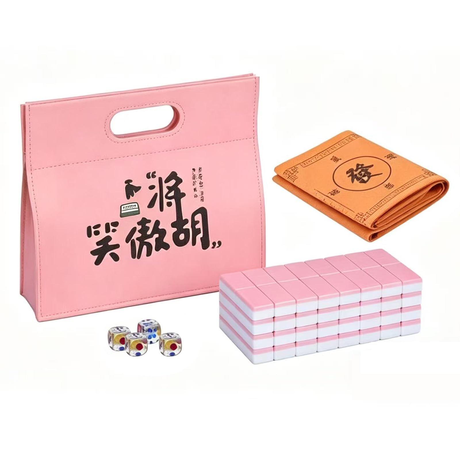 SEAMEW Professional Traditional Chinese Mahjong Set ???? - 30mm 146 Tiles Green & White Melamine with Dice Storage Case Pink