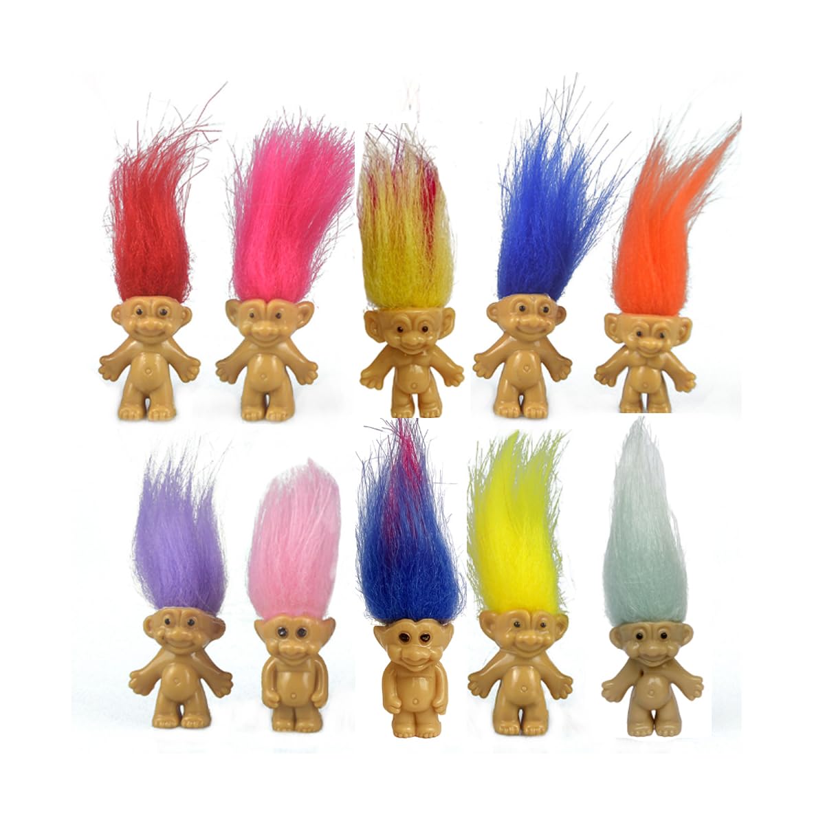 Yintlilocn 10pcs 1.2" Mini troll Dolls, Assorted Hair Colors Lucky trolls