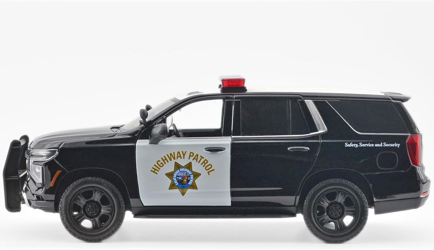 Motormax 2025 PPV CHP (California Highway Patrol) Black and White with Flashing Light Bar and Front and Rear Lights and Sounds 1/24 Diecast Model Car