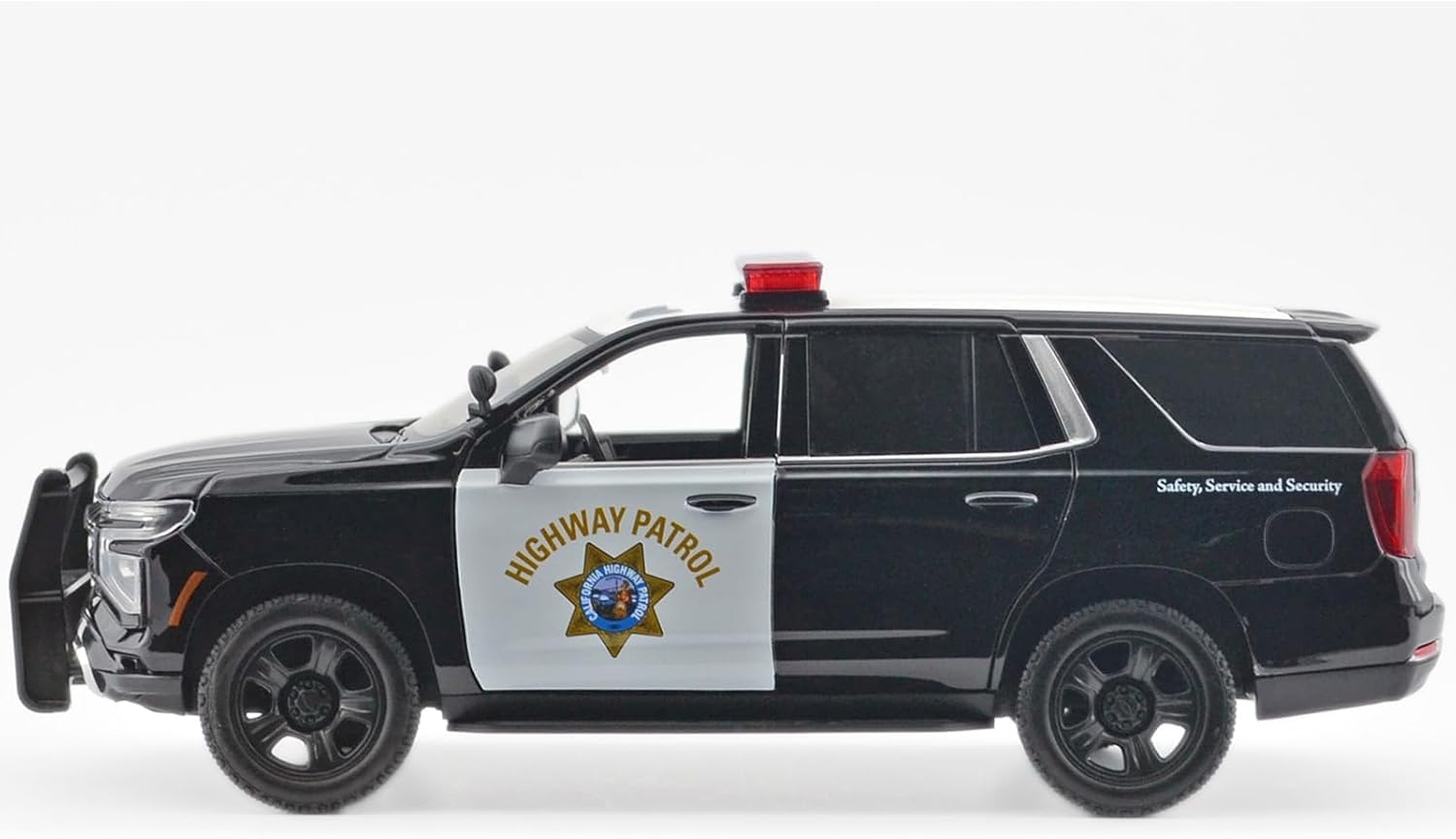 Motormax 2025 PPV CHP (California Highway Patrol) Black and White with Flashing Light Bar and Front and Rear Lights and Sounds 1/24 Diecast Model Car