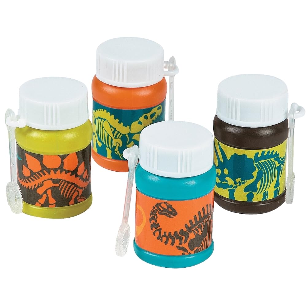 Fun Express Dino Bubbles (24 Pack of 1 oz Bottles) Dinosaur Party Favors and Toys - VBS Vacation Bible School Supplies/Decor