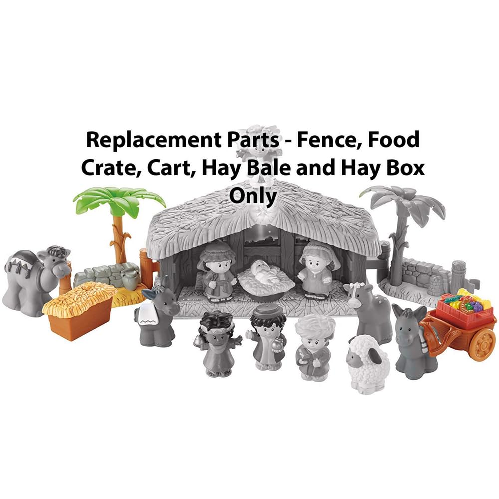 Replacement Parts for Little People Nativity and Christmas Story Nativity - J2404~1 Fence, Food Crate, Cart, Hay Bale and Hay Box