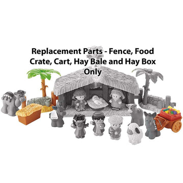 Replacement Parts for Little People Nativity and Christmas Story Nativity - J2404~1 Fence, Food Crate, Cart, Hay Bale and Hay Box