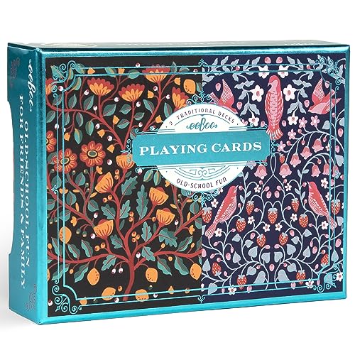 eeBoo Piece & Love: Birds & Flowers Playing Cards - Includes 2 - 52 Card Decks, Traditional Decks with Beautiful Artwork & Gilded Edges