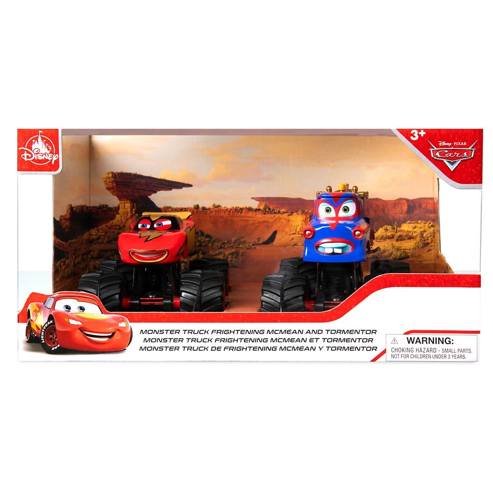 Disney Store Official Monster Trucks Lightning McQueen & Tow Mater Die Cast Set - 1:43 Scale Die Cast Metal Pixar Cars Toys with Free Rolling Wheels