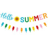 CAVLA Glitter Hello Summer Banner with Sunflower Signs and Colorful Glittery Popsicle Banner Hello Summer Ice Cream Garland Banner Summer Birthday