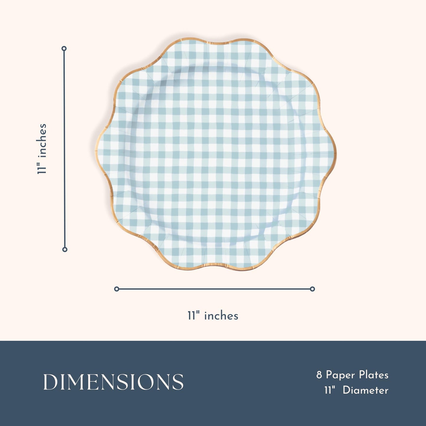 Bonjour Fête Elegant Light Blue Gingham Paper Party Dinner Plates | Large Disposable Size for Baby Showers, Spring Parties & Birthday Celebrations |