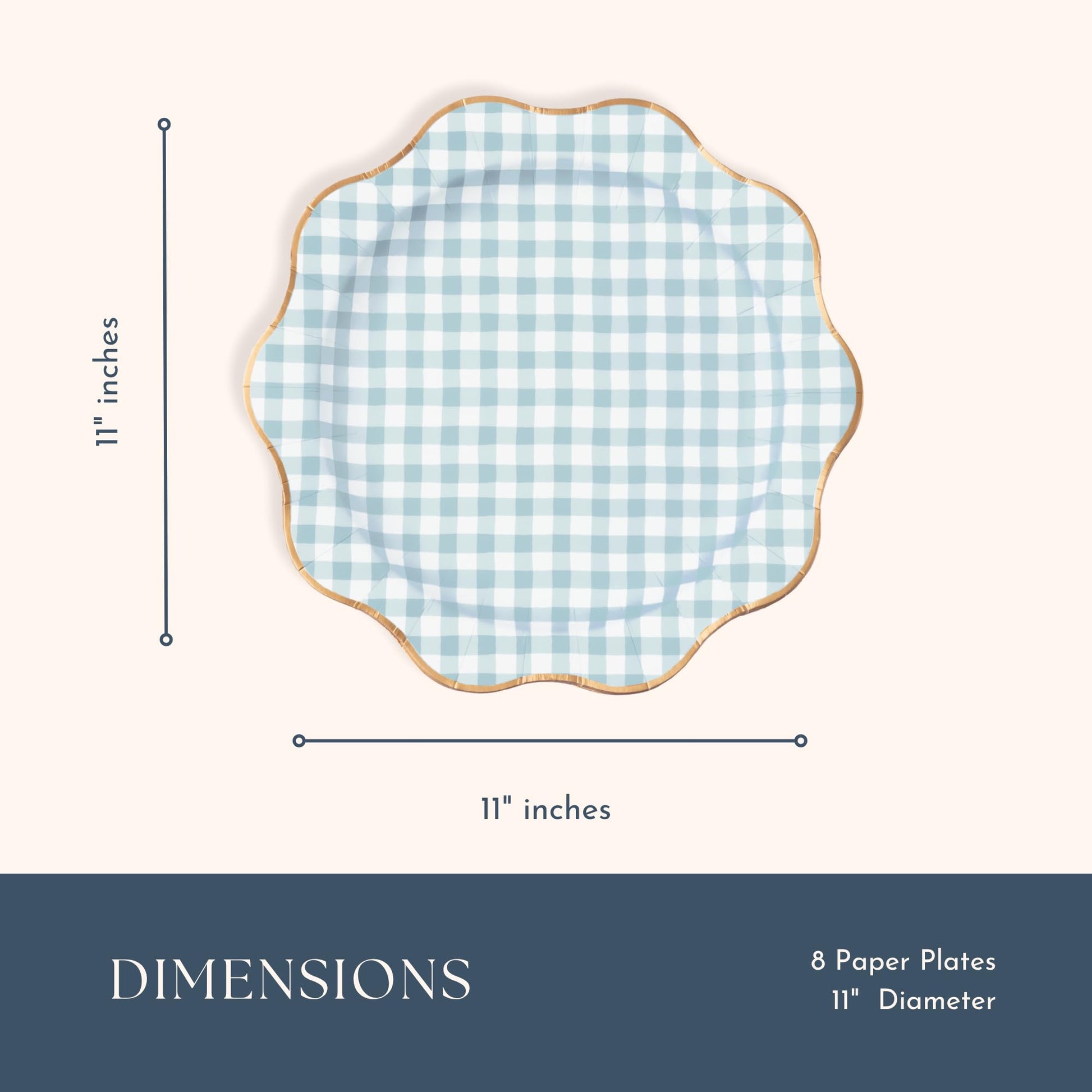 Bonjour Fête Elegant Light Blue Gingham Paper Party Dinner Plates | Large Disposable Size for Baby Showers, Spring Parties & Birthday Celebrations |