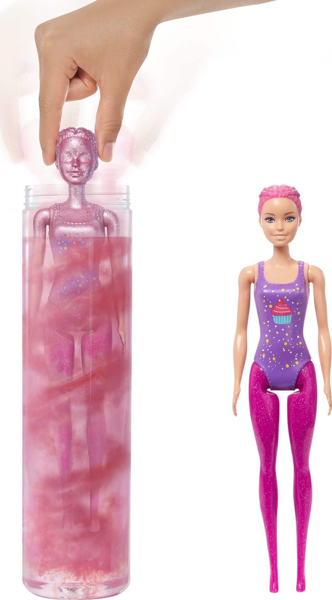 Barbie Color Reveal Glitter! Hair Swaps Doll, Glittery Pink with 25 Hairstyling & Party-Themed Surprises Including 10 Plug-in Hair Pieces