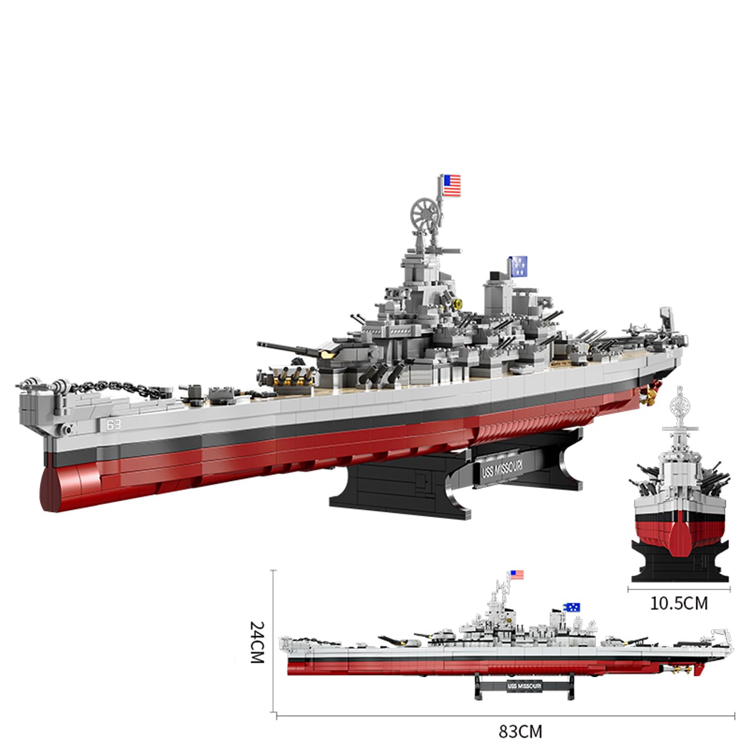 FULHOLPE Missouri Memorial Battleship Building Blocks Set, MOC Military Warship Model Bricks Construction Toy Compatible with Major Brands - 2228