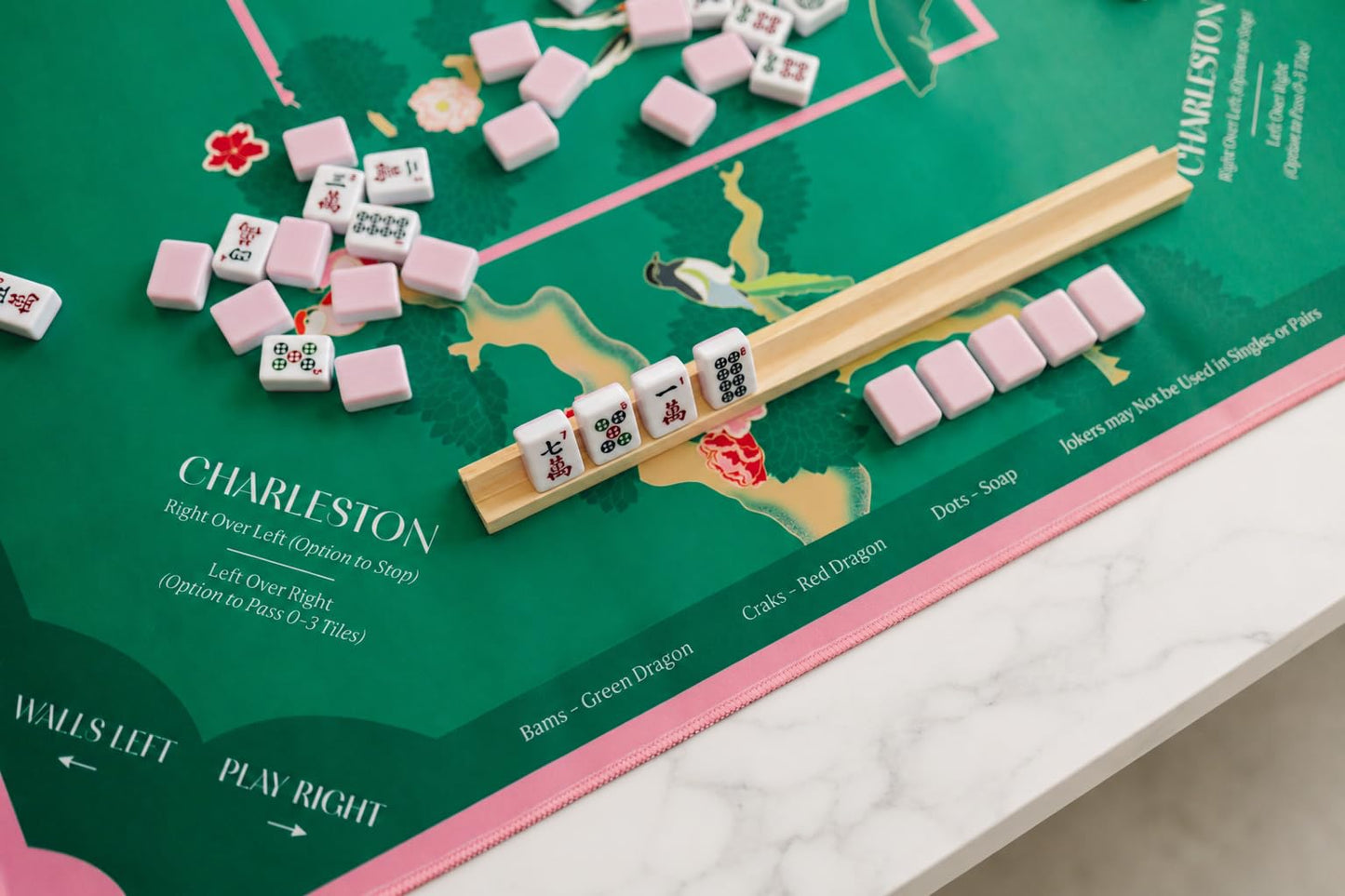 Mahjong Mat, 33x33 American Mahjong Mat with Rules and Carry Bag, Non-Slip & Noise-Reducing Design, Luxury Mahjong Accessories Gift for Women and Men