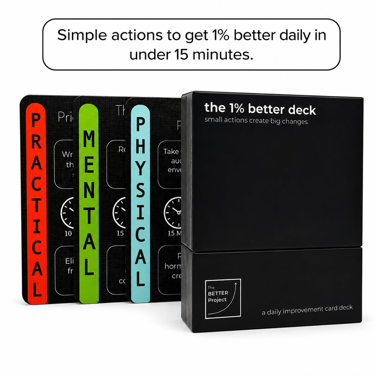Daily Self Improvement Cards for Discipline, Productivity, Motivation & Mindset - The 1% Better Deck