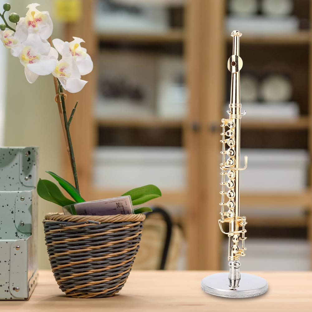 Mini Gold Flute Musical Instrument Model Miniature Decoration Replica Band Music Player Statue for Dollhouse DIY Craft Gift Box