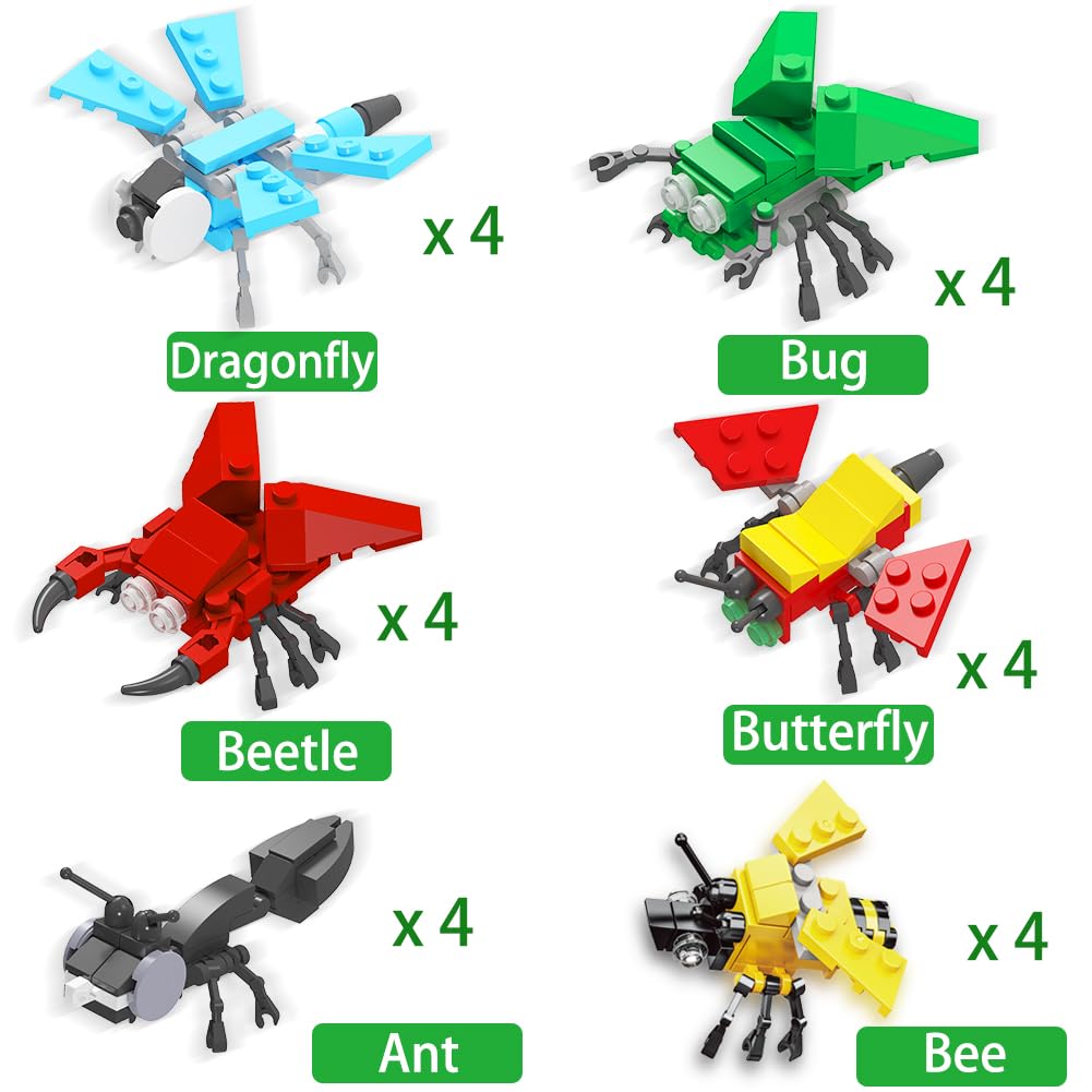 WODMAZ 24 Packs Insect Building Blocks, Insect Animals Building Toy for Easter Gifts Classroom Prizes, Goodie Bags Easter Basket Stuffers, Valentine