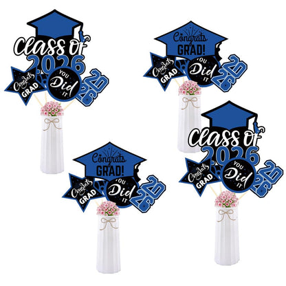 20 Pcs Blue Black Class of 2026 Congrats Grad Table Centerpieces Sticks for Graduation Party Decorations Congrats Decorations