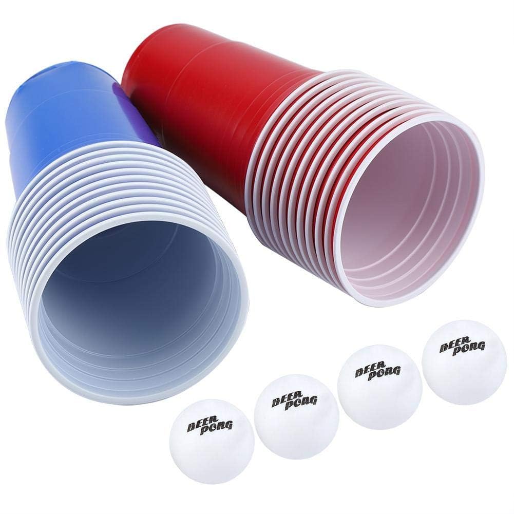 TOPINCN Beer Pong Drinking Game Set 22PCS Plastic Game Cups with 4PCS Pong Balls Outdoor Camping Pub Party Supplies 16oz(red Cups 11+Blue