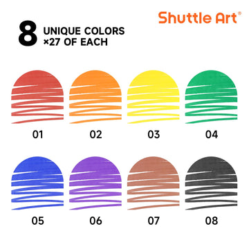 Shuttle Art 216 Pack Washable Markers, 8 Assorted Colors Broad Line Conical Tip Large Markers Bulk with a Box, Bonus Caps, Home Classroom School