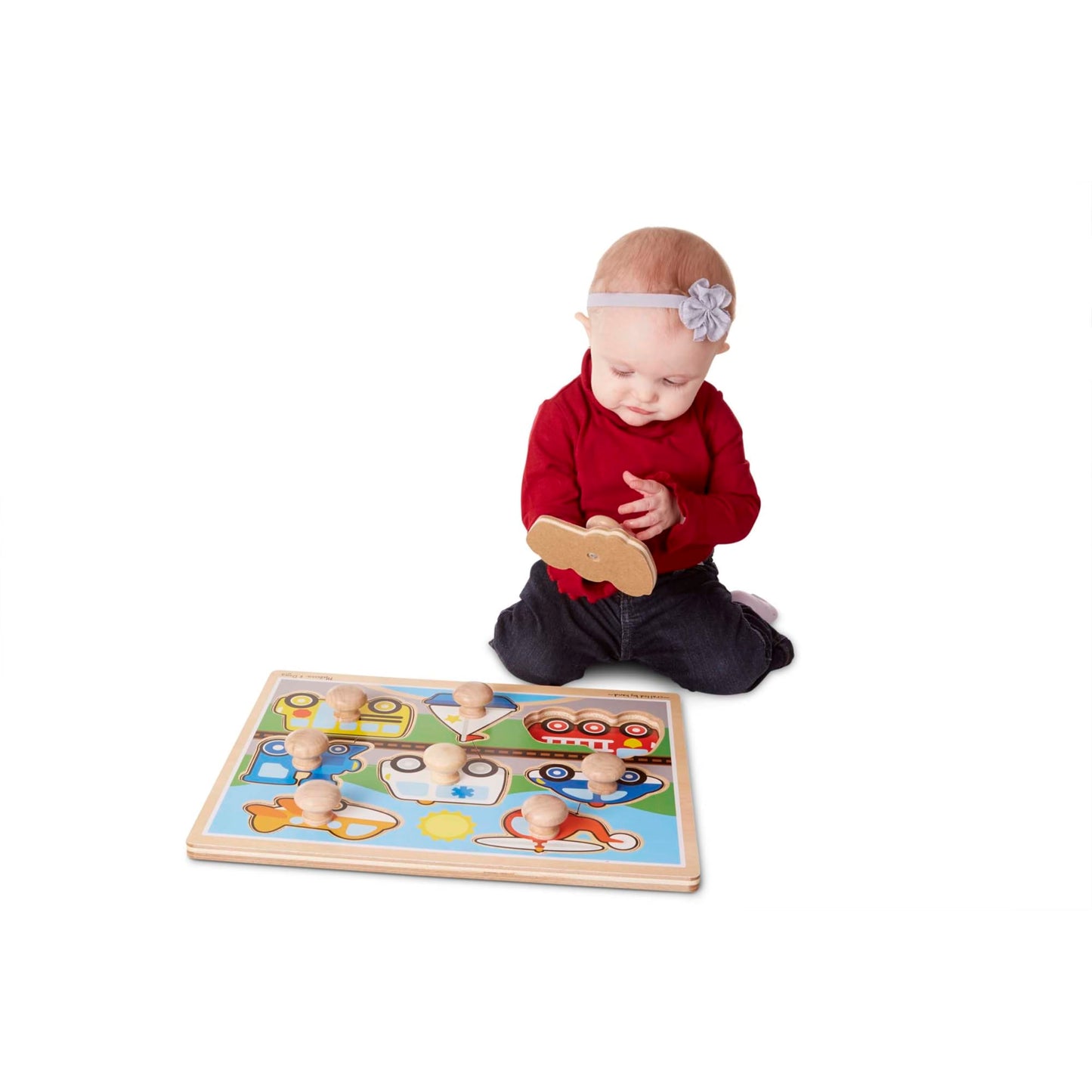 Melissa & Doug Vehicle Jumbo Knob Puzzle, Wooden Peg Puzzle for Toddlers, Educational Toy for Shape Recognition and Fine Motor Skills, Ages 1+