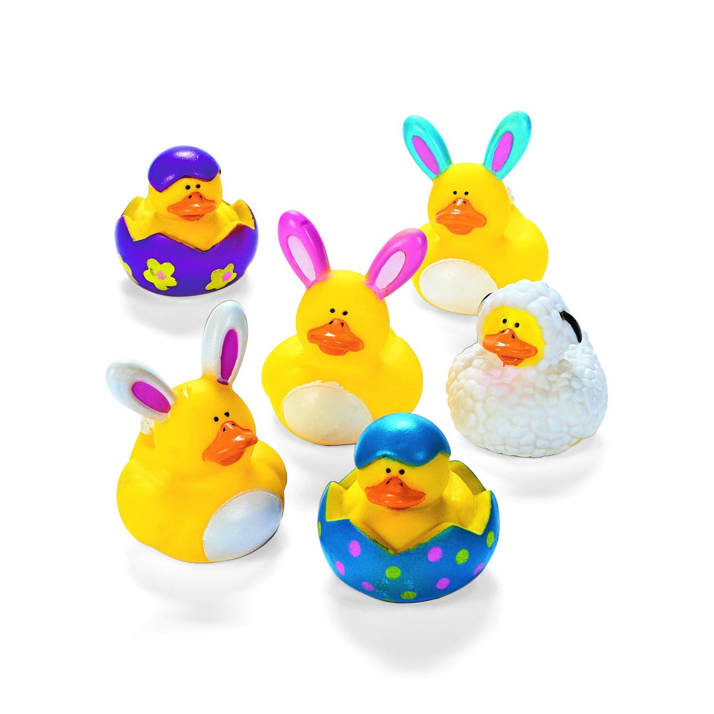 Fun Express Easter Bunny Rubber Duckies, Holiday Toys and Decorations, Treasure Chests Supplies - Pastel (Pink, Yellow, Blue) - 12 Pieces