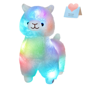 BSTAOFY 13.5'' Light up Alpaca Stuffed Animals LED White Llama Soft Plush Toy with Colorful Night Lights Glow Bedtime Pal Gift for Toddler Kids on