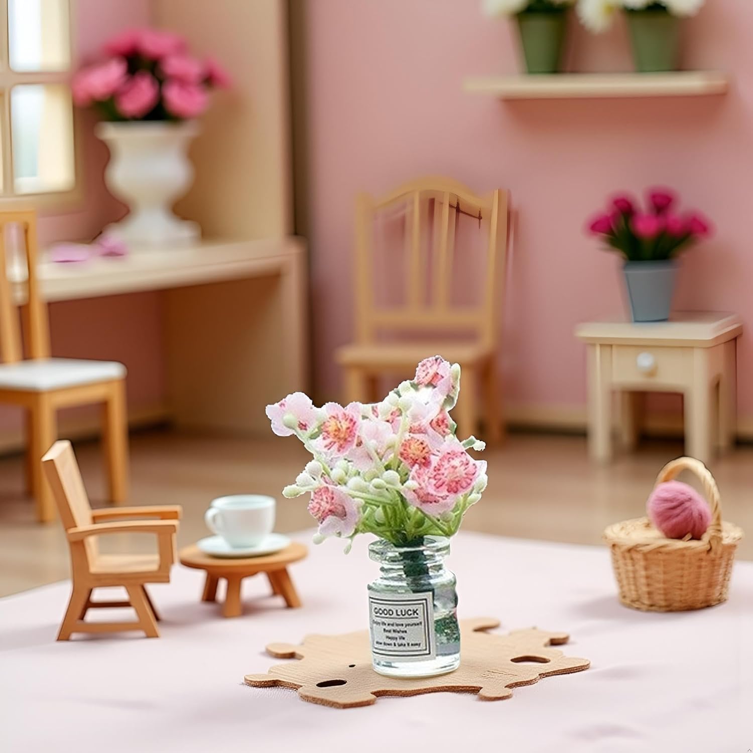 Miniature Flowers in Vase Set - 1:6 Scale Dollhouse Décor with Realistic Details, Tiny Floral Arrangements for Micro Landscape, Train Platform