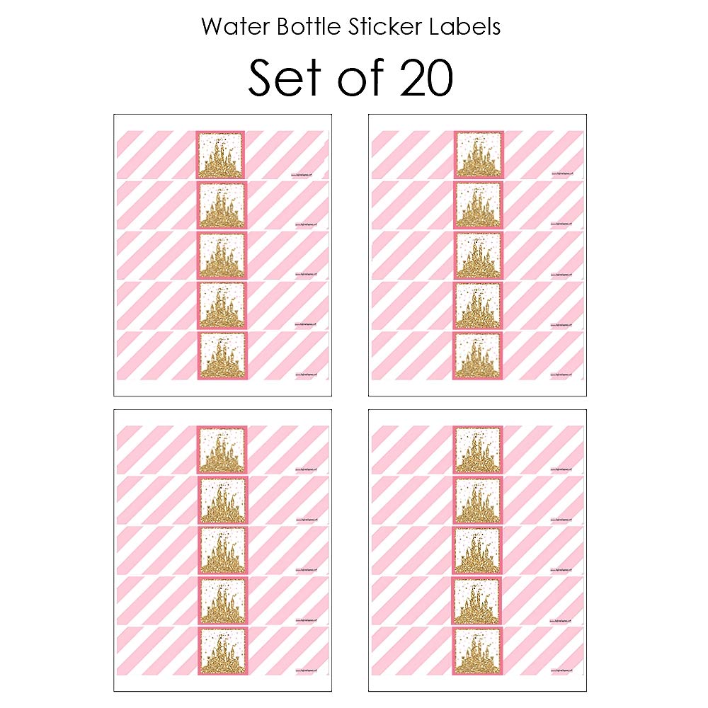 Big Dot of Happiness Little Princess Crown - Pink and Gold Princess Baby Shower, Birthday Party Water Bottle Sticker Labels - Set of 20
