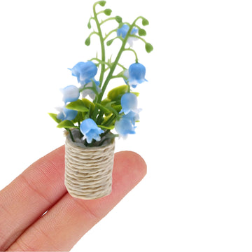 Miniature Blue Hyacinth Potted Plants - 1:12 Scale Artificial Flower Basket Bonsai for Dollhouse Decoration, Fairy Garden, Micro Landscape, DIY Home