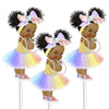 Rainbow Girl African American Centerpieces Table Party Decoration, Toppers Girl with Big Head Bow