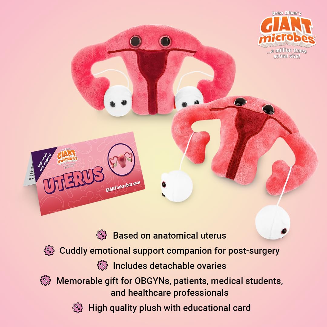 GIANTmicrobes Uterus Plush -Stuffed Uterus with Magnetic Detachable Ovaries