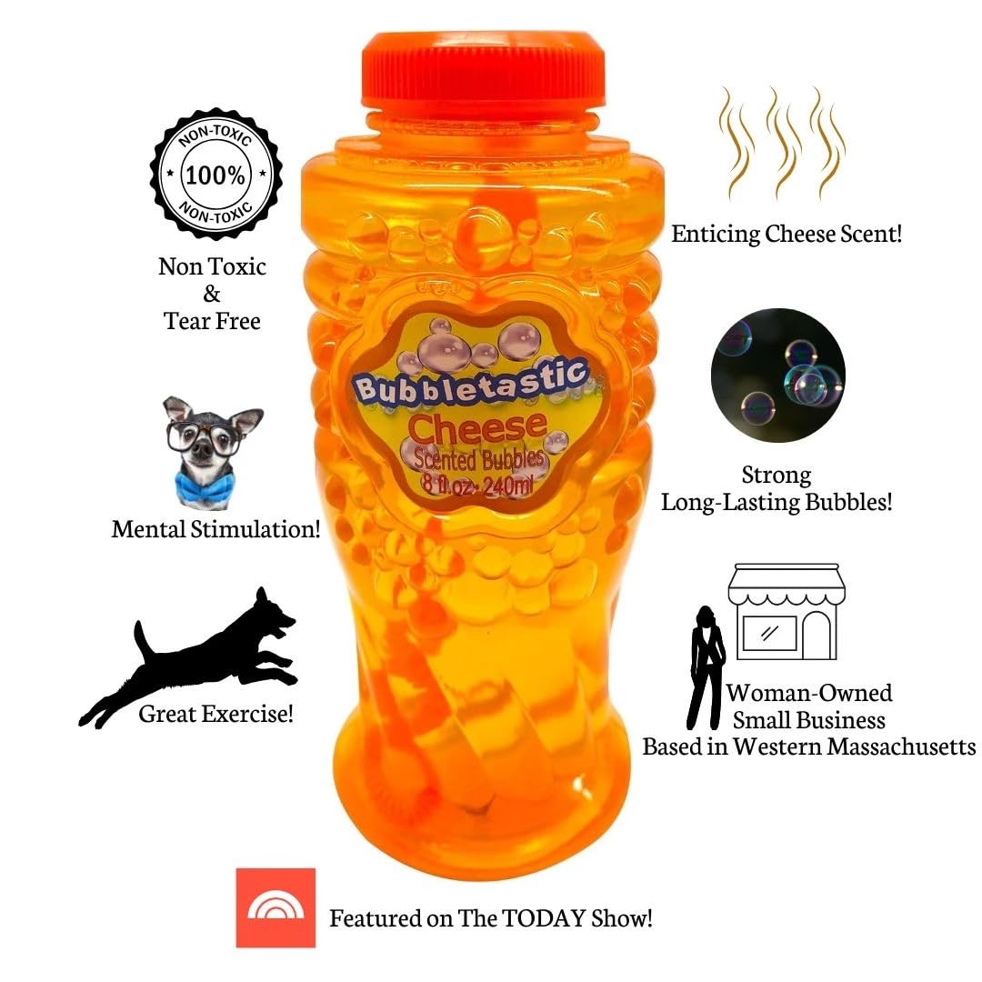 Cheese Scented Bubbles for Dogs! 8 oz Bottle of 100% Non Toxic Dog Bubbles. Tear Free!