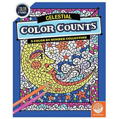 MindWare Color by Number Color Counts Celestial - Space-Themed Hidden-Image Coloring Book Featuring Stars, Planets, and Galaxies, Ages 6+