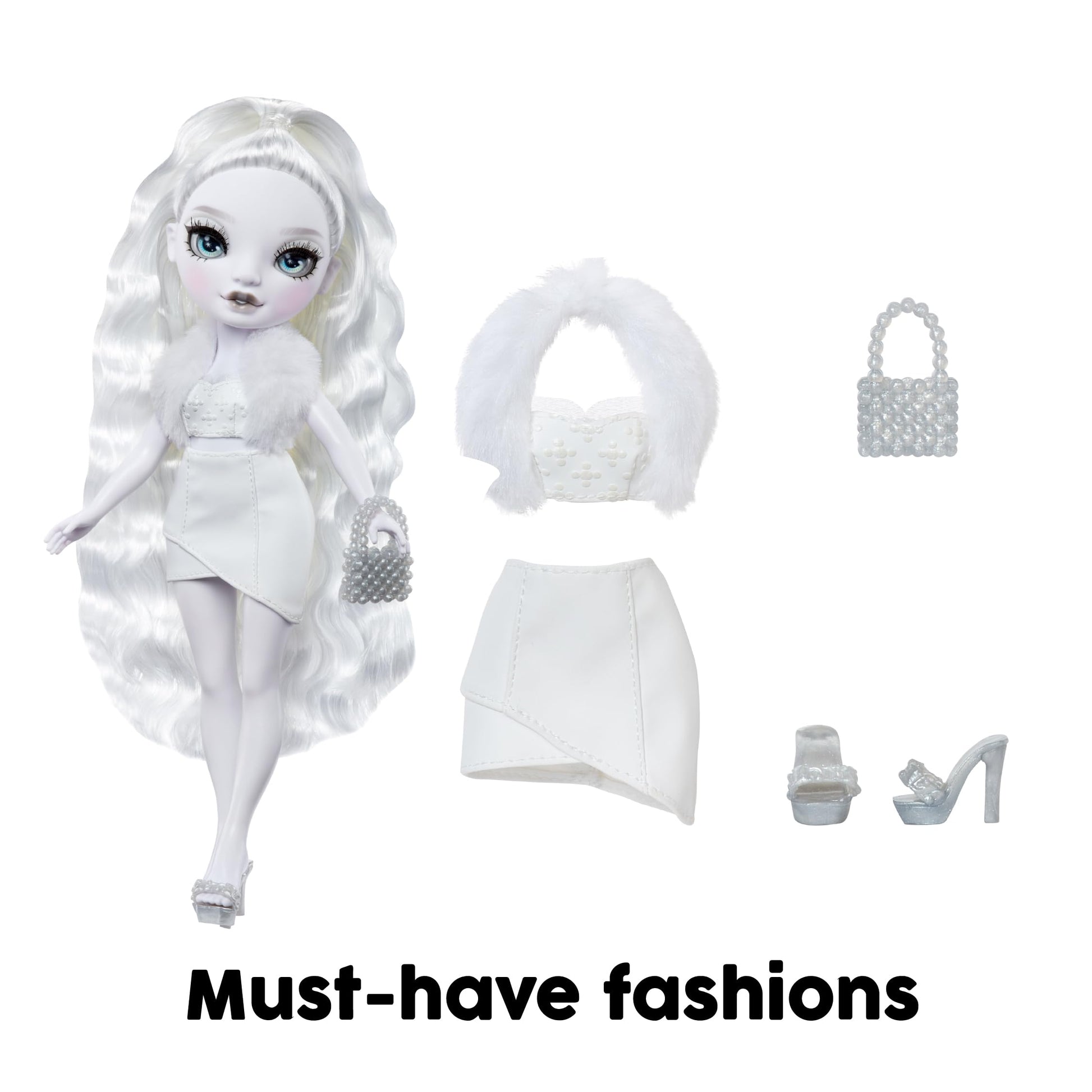 Rainbow High Shadow High Natasha Zima Grayscale 11” Fashion Doll with White Hair and White Outfit, Stylish Handbag, for Kids 4-10 Years Old