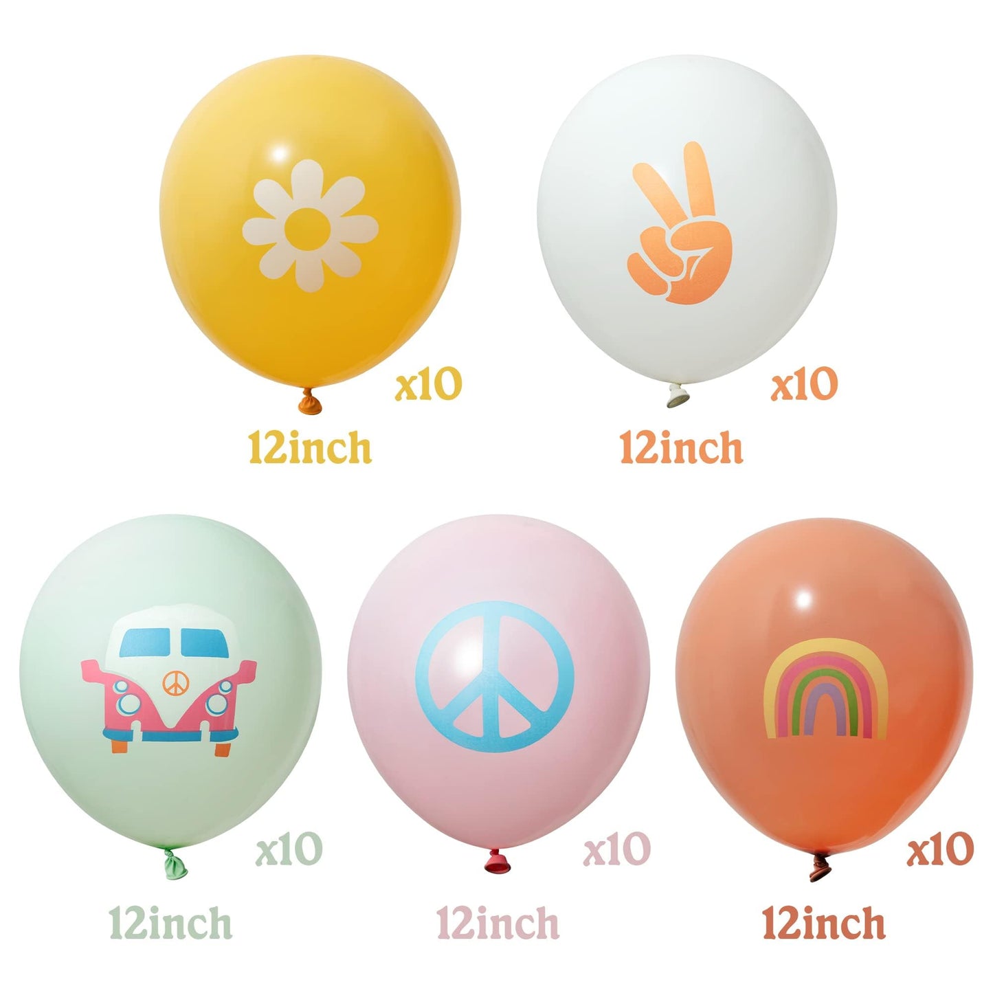 ANGOLIO 50Pcs Groovy Retro Hippie Balloons Party Supplies Smile Faces Theme Birthday Party Favors for Boy Girl Retro Different Pattern Summer Home