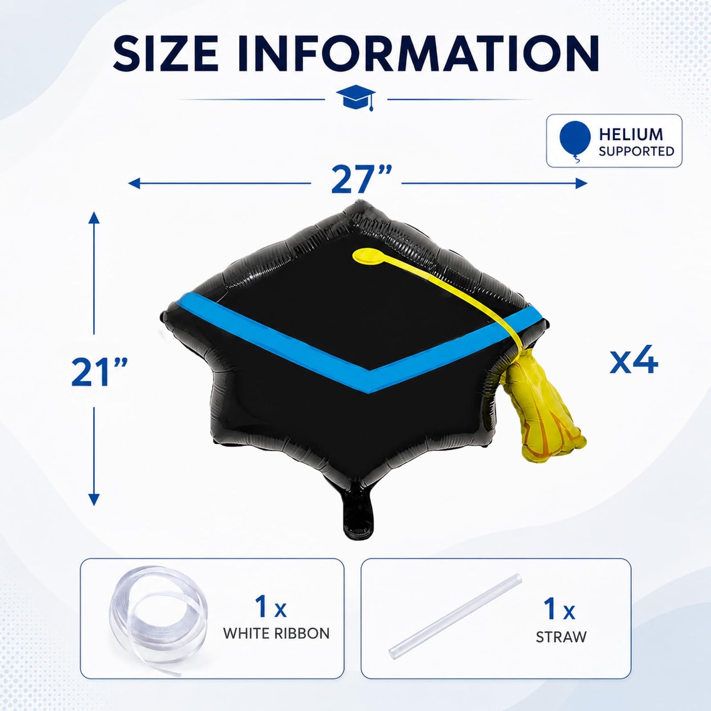 4 Pieces 22 Inches Black Graduation Cap Balloons, Large Academic Cap Shaped Mylar Foil Balloons with Tassel Design, Grad Hat for Class of 2025