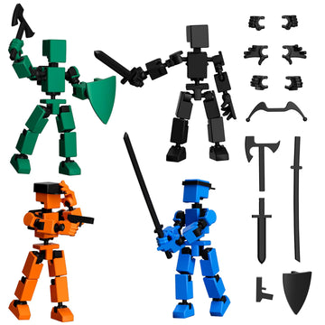 4PCS Mini Titan T-13 Action Figures Set, Assembly Completed Luck Dummy Robot 13 Action Figure Toys for Boys Stick Figures with Multi Joints Movable