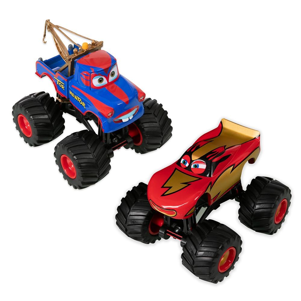 Disney Store Official Monster Trucks Lightning McQueen & Tow Mater Die Cast Set - 1:43 Scale Die Cast Metal Pixar Cars Toys with Free Rolling Wheels