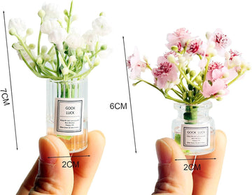 2Pcs Miniature Flowers in Vase Set - 1:6 Scale Dollhouse Décor with Realistic Details, Tiny Floral Arrangements for Micro Landscape, Train Platform