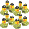 Fun Express - 2" Veteran Rubber Ducks in Green T-Shirts and Black Caps - Perfect for Tiki Parties, Car Decor, and Fun Luau Favors - 12 Pieces